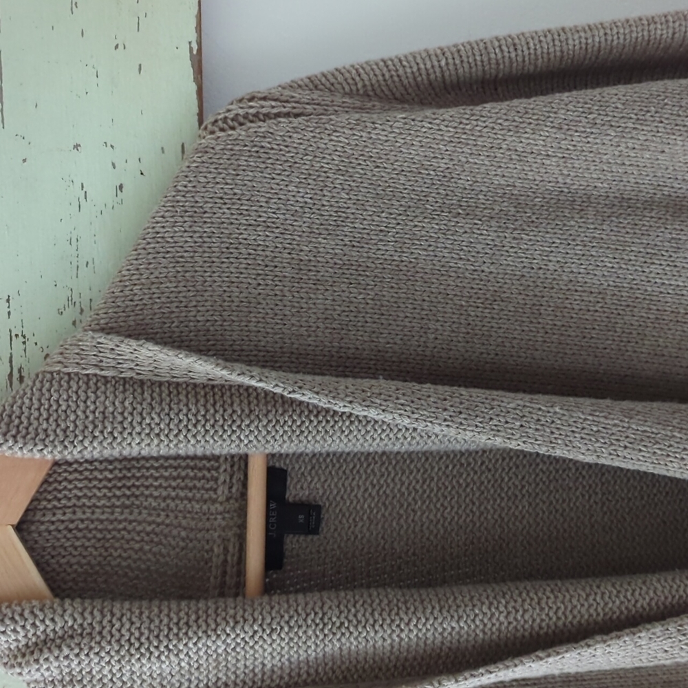 J. CREW I Oversized Tan Cotton & Wool Blend Open-Front Long Cardigan Sweater, XS - Picture 3 of 13